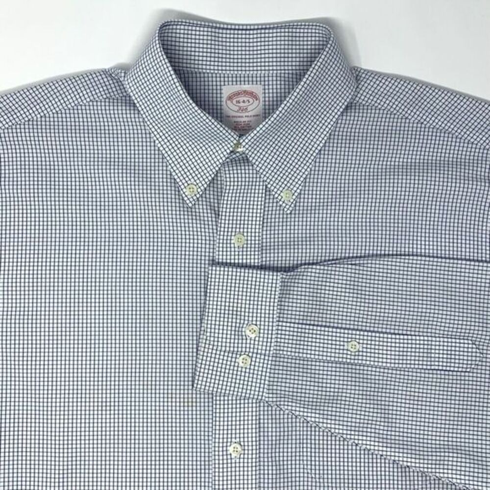 Brooks Brothers White & Blue Check Men's Long Sleeve Shirt Size Large